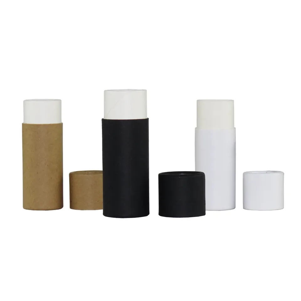 Custom Printed Recycled Kraft Cardboard Push Up Black Paper Tube 0.3oz 8g Lip Balm Lipstick Packaging