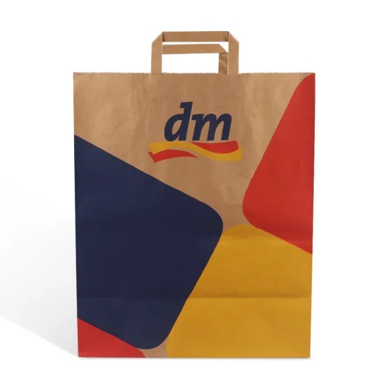 Customized Printed Logo Recycled Fast Food Lunch Packing Brown Kraft Take Away Paper Bag with Handle