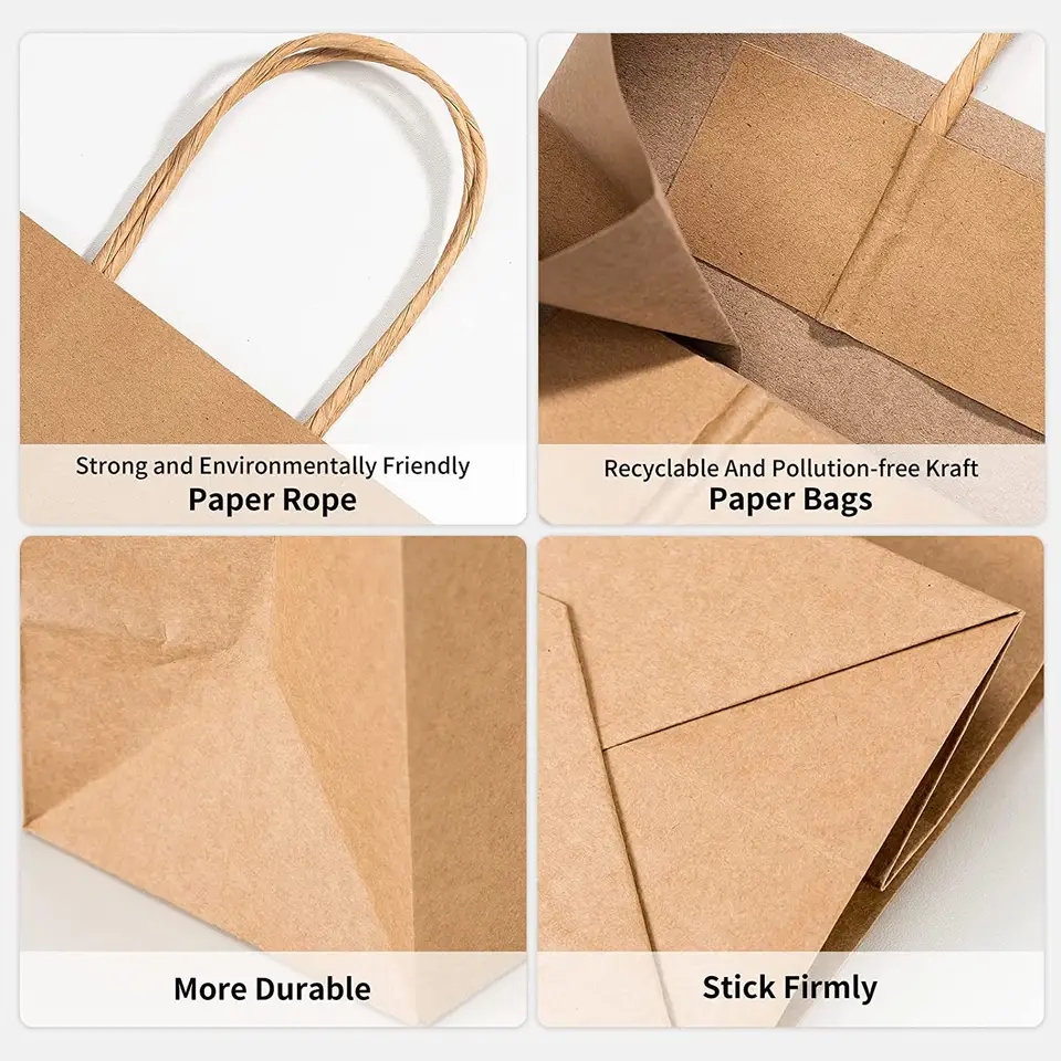 Eco Friendly Reusable Craft Kraft Food Packaging Paper Bags with Twisted Handle